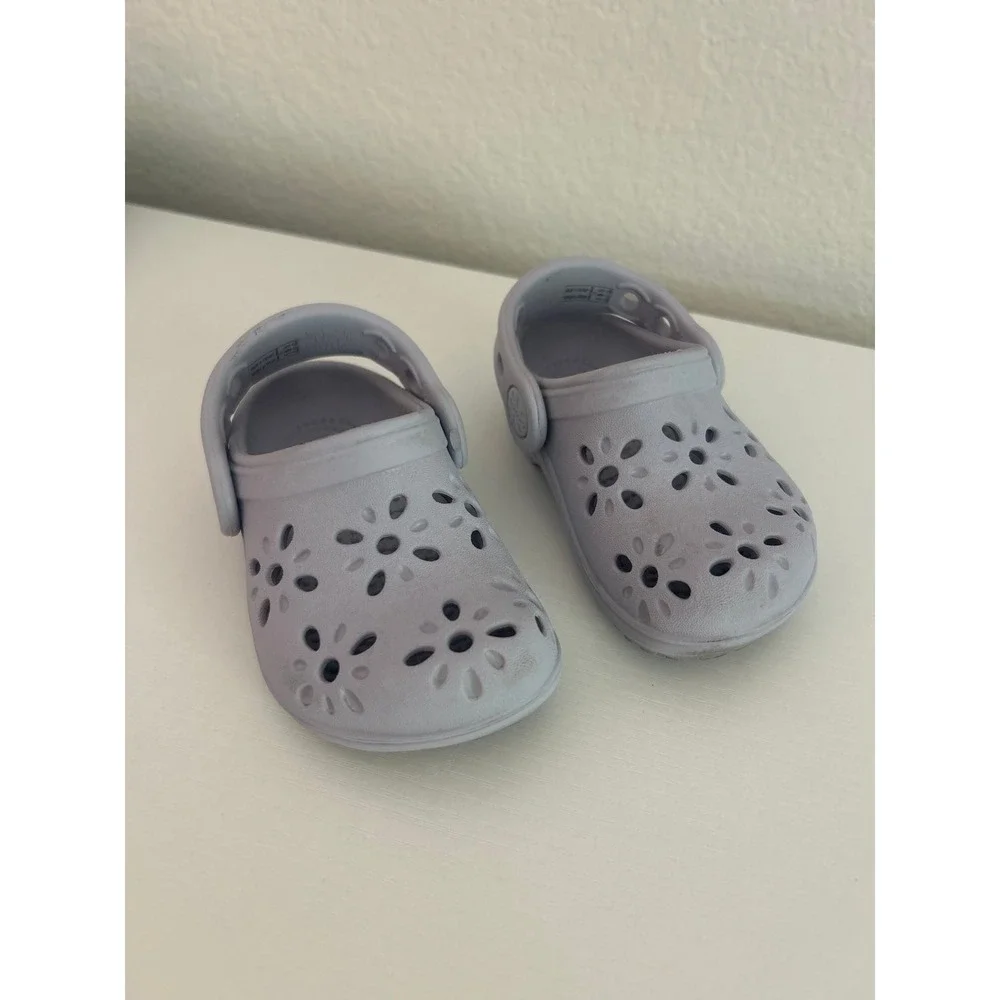 Little Girls Light Purple Flower Crocs 5c